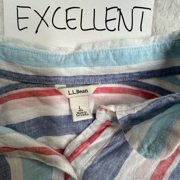 L.L.Bean Womens Striped Long-Sleeve Linen Button-Down Shirt Large Light Blue/Red - Picture 3 of 8